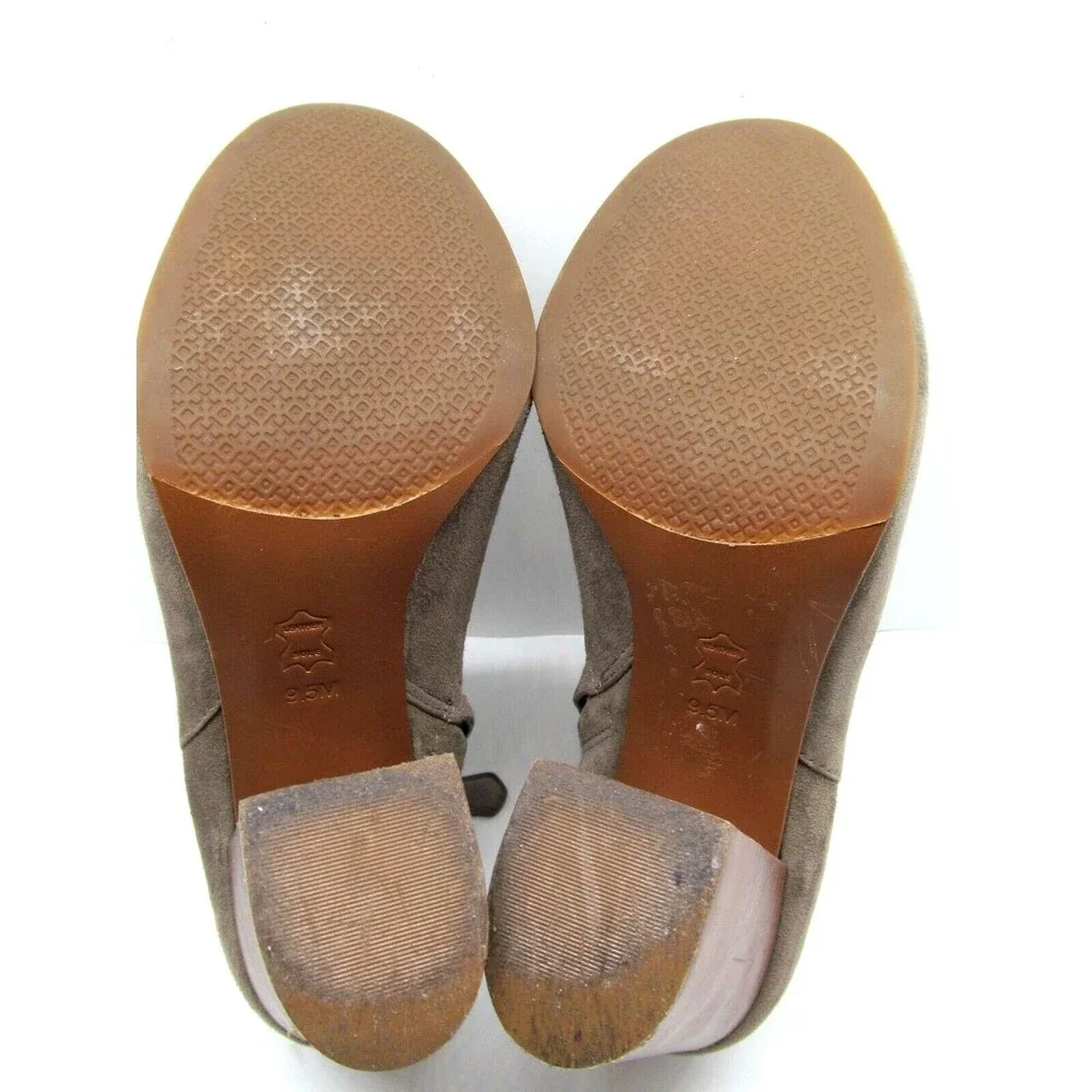 Tory Burch Tan Suede Side Zip Ankle Booties With Stacked Heels Womens US 9.5 M